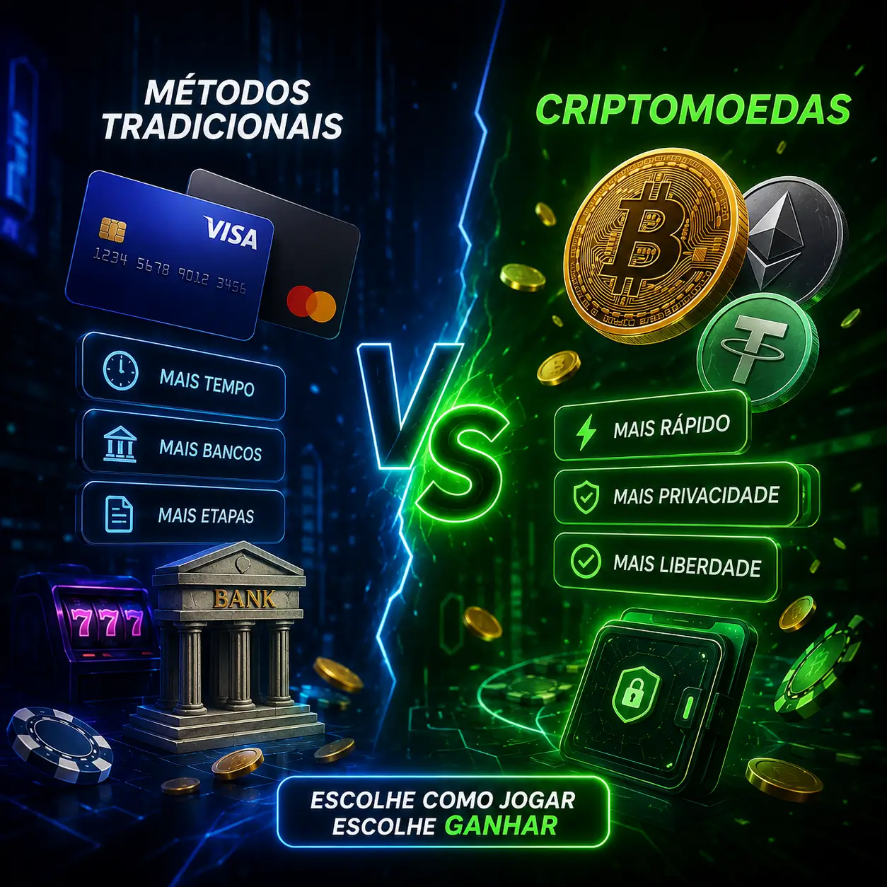 Diferença real entre métodos tradicionais e criptomoedas
